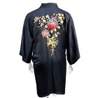 Kimono Robe Vintage Hand Embroidered Black Rayon XL 2X