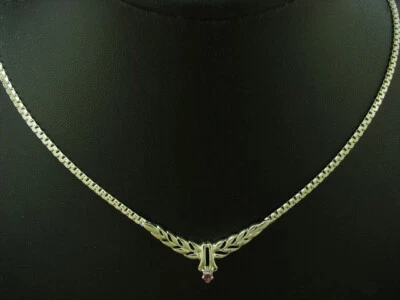 835 Argento Collier Con Sint. Rubino Ricoperto / Vero Argento/42,0cm/6,3g - Immagine 1 di 3