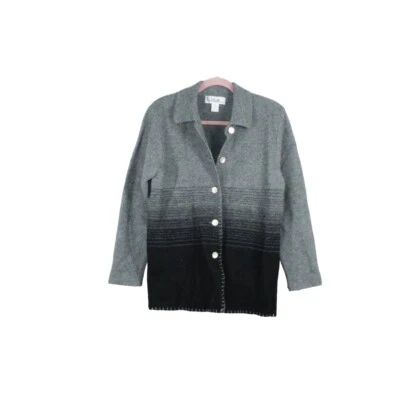 Vintage! Lisa International Gray Black Button Down Boiled Wool Sweater Size M - Image 1 of 4