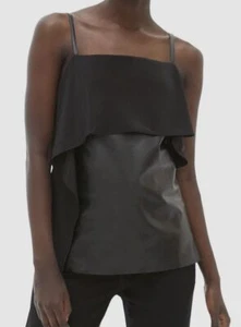 $680 Helmut Lang Women Black Sleeveless Square-Neck Leather Slip Tank Top Size 8 - Picture 1 of 2