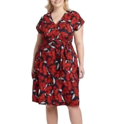 Lane Bryant NWT floral knit tie waist dress BLUE RED SIZE 24 - Image 1 of 4