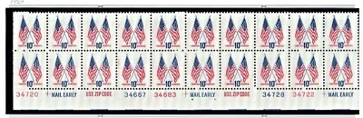 1973 U.S. Regular Issue CROSSED FLAGS  MULTI- Plt#Blk Strip  20 Sc#1509 M/NH/OG^ - Image 1 of 3