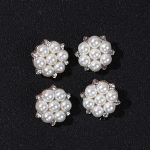 10 PCS Rhinestone Flower Button Pearl Embellishments for Crafts Accessories - Picture 1 of 11