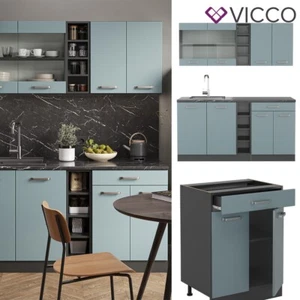 Küchenzeile R-Line Solid Anthrazit Blau Grau 160 cm modern Küchenschränke Vicco - Bild 1 von 7