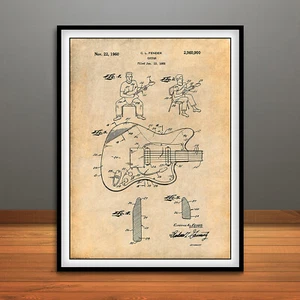 1958 Fender Stratocaster Electric Guitar Patent Print Art Drawing - Picture 1 of 5