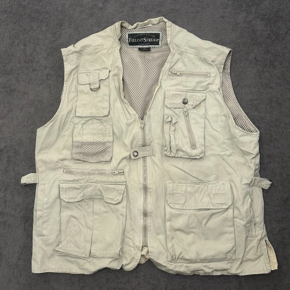 Vintage Field & Stream Fishing Vest Men XL Multi Pocket Outdoor Utility Beige - Image 1 of 4