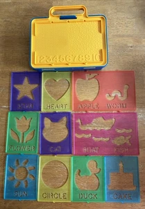 Estuche de transporte de almacenamiento vintage Tupperware Tuppertoys amarillo azul 10 plantillas 1990 - Imagen 1 de 13