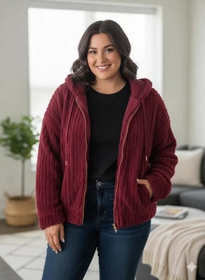 NYC Women's Plush Zip-Up Hoodie Jacket, Size 2X & 3X - Image 1 of 4