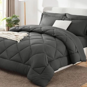 Full Size Comforter Sets Dark Grey - 7 Pieces Bed in a Bag Full, Luxury Soft ... - Picture 1 of 9