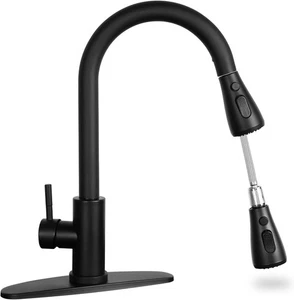 Matte Black Kitchen Sink Faucet with Pull Down Spray RV Stainless  - Picture 1 of 7