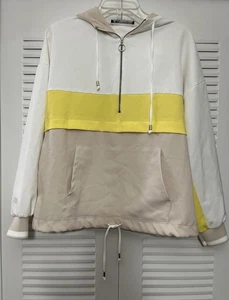 Zara Women’s Jacket Hooded Pullover With Zipper White Yellow Beige Size M - Picture 1 of 7