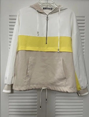 Zara Women’s Jacket Hooded Pullover With Zipper White Yellow Beige Size M - Image 1 of 4