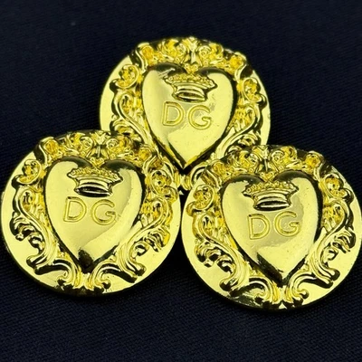 10 LARGE DOLCE GABBANA BUTTONS DG LOGO ROUND YELLOW GOLD METAL 26MM VINTAGE - Image 1 of 4