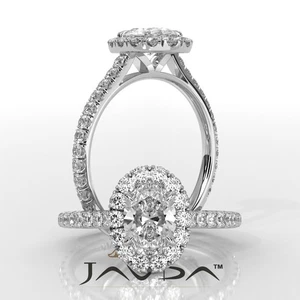 Anillo de compromiso francés de diamantes pavé con halo corte en V de 1,52 quilates GIA J-VVS2 con oro - Imagen 1 de 5