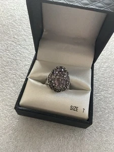 Amethyst Marcasite Cocktail Ring Size 7 - Picture 1 of 1