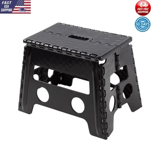 Black Plastic One Step Folding Step Stool for Reaching High Shelves or Cabinets - Picture 1 of 9