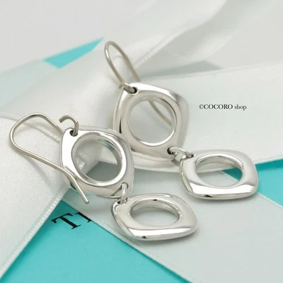Authentic Tiffany & Co. Double Square Cushion Hook Dangle Earrings w/Pouch - Image 1 of 4