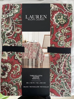 Lauren Ralph Lauren Christmas/xmas Tablecloth Size 60”x 120” RED Multi ON TREND! - Image 1 of 4