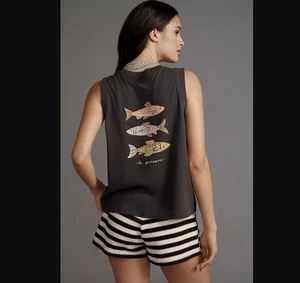 Neu S Anthropologie x Samantha Johnson Fisch Grafik Muskel Tee Tanktop - Bild 1 von 10
