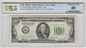 Fr.2155-K 1934C Dallas $100 Federal Reserve Note PCGS Extremely Fine 40 - Picture 1 of 2