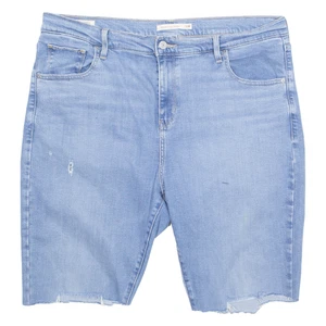 LEVI'S Cut Off Premium E Stretch High Waist Womens Denim Shorts Blue UK 16 W36 - Picture 1 of 6