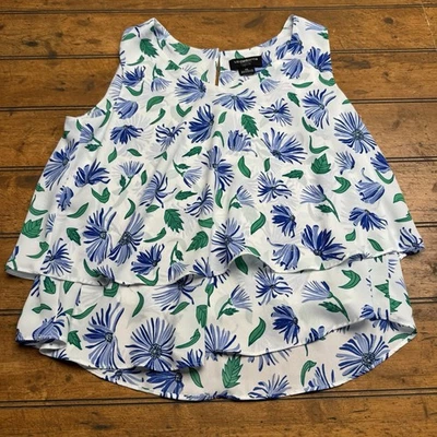 Liz clairborne Petite Small Career sleeveless tank Floral white Blue Flowy - Image 1 of 4