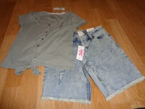 NWT Justice outfit size 8 gray top jean shorts - Picture 1 of 3