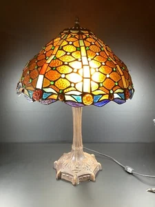 Vintage Tiffany Style 23.5”H Duel Pull Chain Stained Glass Brass Base Table Lamp - Picture 1 of 16