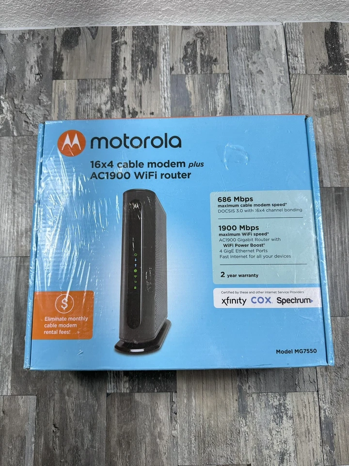 NEW! Motorola MG7550 16x4 DOCSIS 3.0 Cable Modem Plus AC1900 WiFi Router SEALED - Image 1 of 4