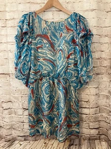 Catherine Malandrino Dress Womens 8 Silk Blue Swirl Print Dolman Sleeve Flowy - Picture 1 of 15