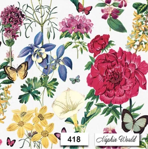(418) TWO Individual Paper LUNCHEON Decoupage Napkins - FLORAL FLOWERS MIXED - Bild 1 von 3