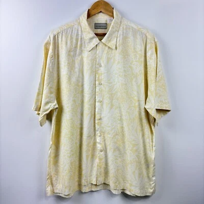 CUTTER & BUCK Hawaiian Shirt Button Up Tropical Floral Yellow Men's Size L - Image 1 of 4