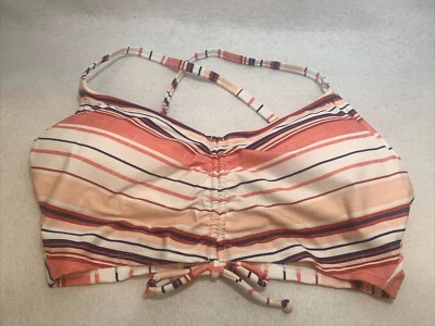 Beach Betty Women's Slimming Control Shirred Bikini Crop Top Coral Stripe Size M - Image 1 of 3