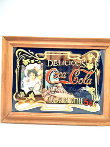 Vintage Coca Cola BAR Miroir Publicité En Bois Encadrée Décoration Rétro Flair