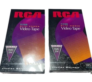 TWO { RCA } "HI-FI STEREO" T-120 VIDEO PREMIUM DAILY USE VHS TAPES - Picture 1 of 4