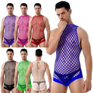 Hombre Ver a través de una pieza Fishnet Teddy Hollow Out Bodysuit Babydoll Nightwear - Imagen 1 de 70