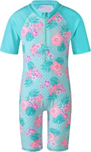 Short Sleeve Girls Swimsuits UV 50+ One Pieces Bathing Suits Zipper 8Y - Picture 1 of 3