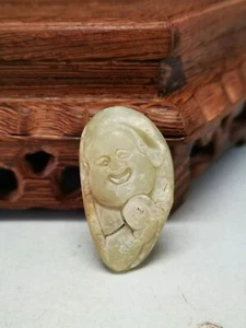 Schöner chinesischer Hetian Jade handgeschnitzt Maitreya Buddha Statue Anhänger F08 - Bild 1 von 4