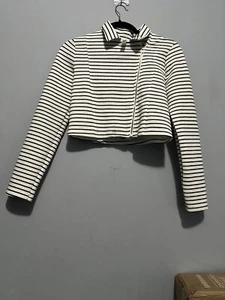 Girls KNIT WORKS Black White Striped Cropped Bolero Long Sleeve Jacket Size 16 - Picture 1 of 12