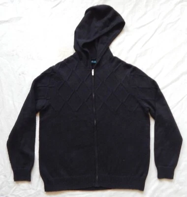 Black Cable Knit Hooded Zippered Cardigan Sweater - XL Mens Hoodie Cotton Ellis - Image 1 of 4