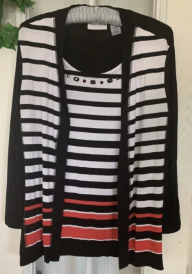 Camiseta y chaqueta de punto Alfred Dunner de una pieza talla S negra, blanca y naranja. Foto 1 de 4