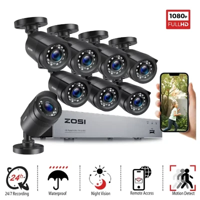 ZOSI 8CH 5MP Lite DVR 1080P Outdoor CCTV Security Camera System Kit Night Vision - Image 1 of 4