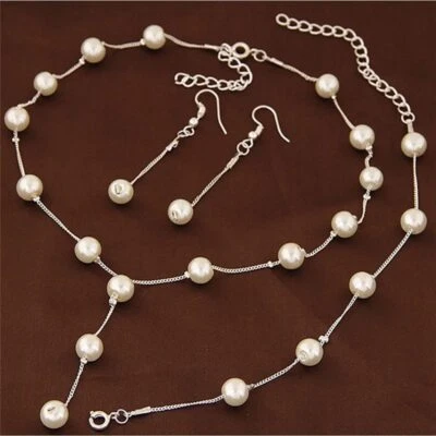 Conjunto collar pulsera perlas blancas joyería boda moda mujer Foto 1 de 4