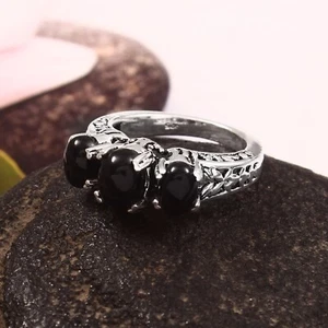 925 Sterling Silver Natural Black Onyx Gemstone Jewelry Handmade Ring Size (US) - Picture 1 of 3