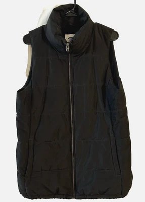 Chaleco acolchado negro acolchado azul marino antiguo para mujer talla L cremallera frontal sin mangas bolsillos forrado Foto 1 de 4