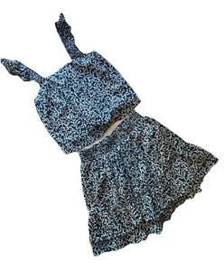 J Crew 2 Piece S Tank & M Skirt Set Turquoise Blue Coral Cotton GUC - Picture 1 of 8