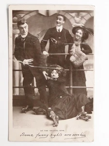 Roller Skates Funny Sights Skating Rink Woman Falls c1910 VTG RPPC Postcard - Picture 1 of 2