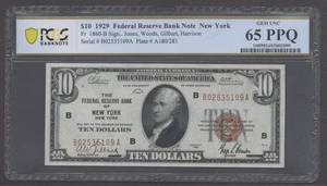 Fr. 1860-B 1929 $10 Federal Reserve Bank Note NY PCGS 65 PPQ Gem UNC - P18 - Picture 1 of 3