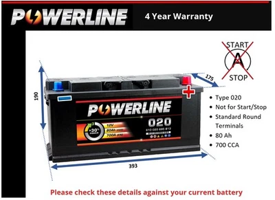 Battery fits NISSAN NV300 INTERSTAR NV200 NV250 2010 on 020 700A 80Ah Powerline - Image 1 of 4