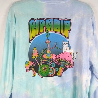 Ripndip Tie Dye Long Sleeve T-Shirt Cat Rainbow Blue L Streetwear Mushrooms - Image 1 of 4